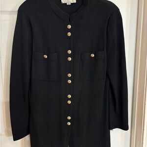 Vintage St. John Santana knit Black Long Sleeve Cardigan with Gold Buttons